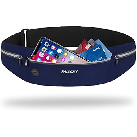 HAISSKY Slim Fanny Pack Running Belt 3 Pocket,Waterproof Fashion Waist Pack with Headphone Hole Fitness Belt for Phone up to 6.8" While Walking, Hiking, Camping,Jogging, Doing Outdoor Sports Cover