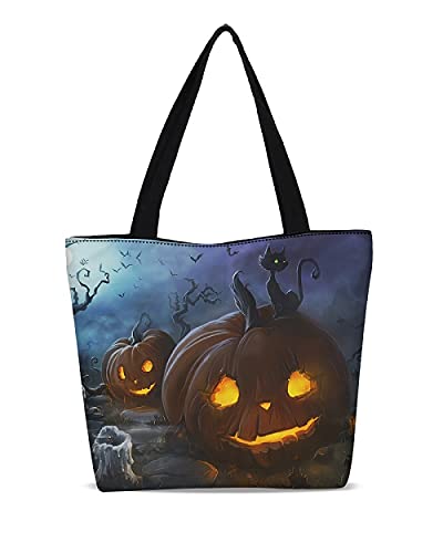 Halloween Tote Canvas Dark Vintage Shoulder School Bags Grocery Shopping Bag Portable Storage HandBags -F