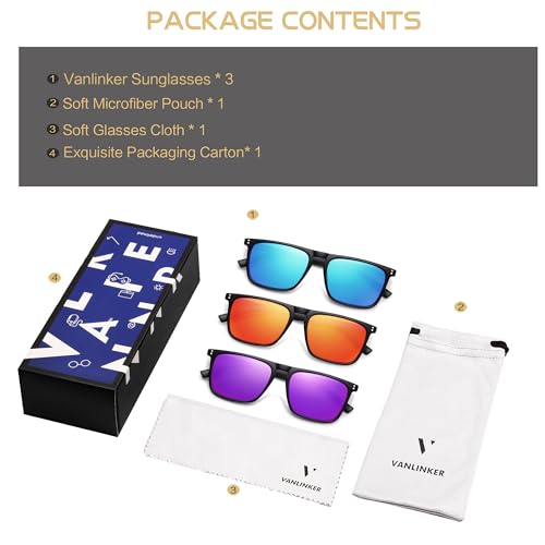 Image of VANLINKER Polarized Square Sunglasses for Men Women Dark Shades with UV Protection for Driving VL9748