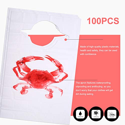 100 Stück Einweg-Poly-Krabben-Lätzchen aus Kunststoff Langusten-Lätzchen Hummerfeste Schützen Die Kleidung Ideal für Restaurants Meeresfrüchte Oder Langustenpartys