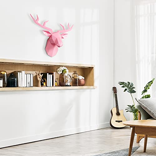 Zhanyun Faux Deer Head Wall Decor Resin Geometric Deer Animal Head Sculpture 3D Wall Mount For Office Bar Holiday Home Decoration (Medium,Pink) #TOP5