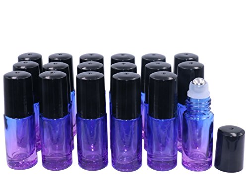Essential Oil Roller Bottles 5Ml 18 Pack Thick Gradient Glass Roll On Bottles With Stainless Steel Roller Balls,Black Lids Perfume Lip Balms Aromatherapy Blends-Free Dropper (Blue/Violet Gradient) #TOP4