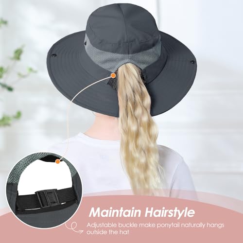Zando Kids Bucket Hat Girls Sun Hat with Ponytail Hole UPF 50 Outdoor Hat Wide Brim Beach Summer Cap for Kids Ags 4-123
