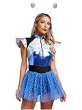winying Alien Costume Womens Space Fighter Costume Astronaut Bodysuit Leotard Tutu Dress Alien Outfit Blue Large