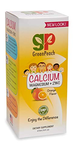 GreenPeach Liquid Calcium for Kids  Organic Calcium Magnesium Supplement  Vegetarian, Kosher Calcium Citrate with Vitamin D3 Kids Calming Supplement  No Sugar or Artificial Flavors