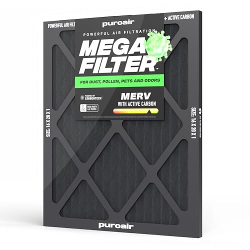 PuroAir MegaFilter - 16x25x1 Air Filter MERV 13 Activated CarbonTech Defense - Heavy Duty 3 Layer Furnace Filters Allergens, Pollen, Dust, Pet Dander, Smoke, Odors - HVAC Air Filter 16x25x1 (1-Pack)