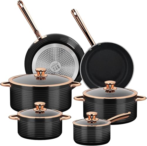 HOMELUX Lot de 10 Casseroles Induction, Batterie de Cuisine en Fonte d’Aluminium - Revêtement Céramique Anti-Adhésif sans PFOA