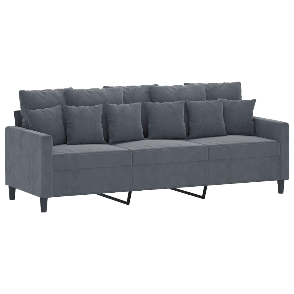 3-osobowa sofa z taboretem, ciemnoszary, aksamit, 180 cm, tapicerowana, do salonu, otomana, funkcja relaksu, miejsce do przechowywania, łóżko dla gości, oszczędność miejsca