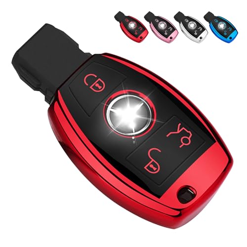 Image of QBUC for Mercedes Benz Key Fob Cover(Red) | Key Fob Case for Mercedes Benz C E M S CLS CLK GLK GLC G Class, TPU Full Protection Key Fob Smart Key Fob Case