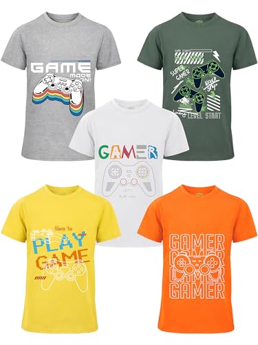 NUVORO 5 Pack Boys Shirts Cotton Youth Graphic T-Shirts Kids Summer Tops Shirts for Boys with Print Tee Clothes Color B XXL