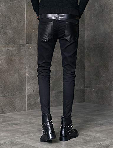 Idopy Men`s Black Party Stage Performance Slim Fit Biker Faux Leather Pants 1145 36 #TOP2