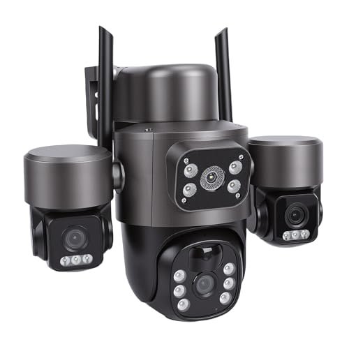 RASTKY Telecamera di Sicurezza Solare Telecamera di Sicurezza a 3 Obiettivi per Cortile Domestico Fattoria All'aperto, Vista Panoramica a 360 Gradi WiFi 6 AI Rilevamento Umano con