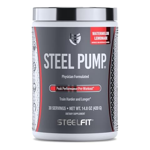 SteelFit Steel Pump | Advanced Pre Workout Powder & Nitric Oxide Supplement | Watermelon Lemonade, 30 Servings | for Muscle Building & Recovery | Made with Peak ATP, Ashwagandha, & Electrolytes Cover