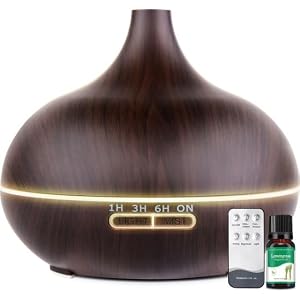 Vivid Green Aroma Diffuser, Kunststof, LED Moodlight, Donkerbruin, Aromatherapie, Luchtbevochtiger voor Slaapkamer en Woonkamer, Timer en Afstandsbediening, Elektrisch, 550ml, 40m²