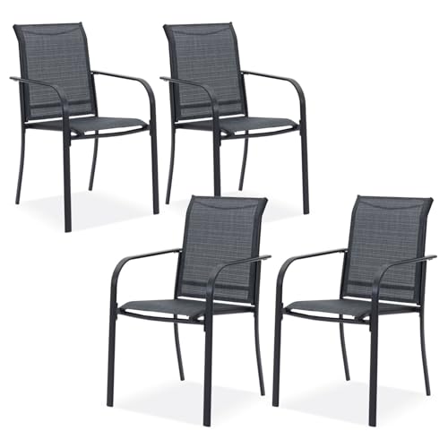 Image of DIFY Patio Dining Chairs Set of 4, Stackable Outdoor Metal Chairs for Garden, Porch and Lawn, Grey