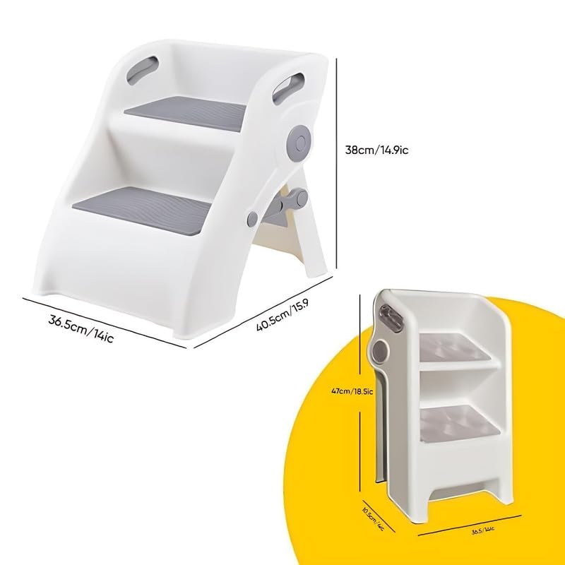 Image of Foldable Portable 2 Step Stool for Toddlers | Lightweight Non-Slip Kids Stool with Handle, for Kids | Toddler for Kitchen, Bedroom and Counter Sink (1 Pcs)