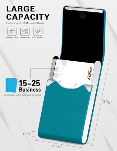Image of Padike Professional Business Card Holder PU Leather Business Card Case Name Card Holder Slim Metal Pocket Card Holder with Magnetic Shut (Y-Blue green)