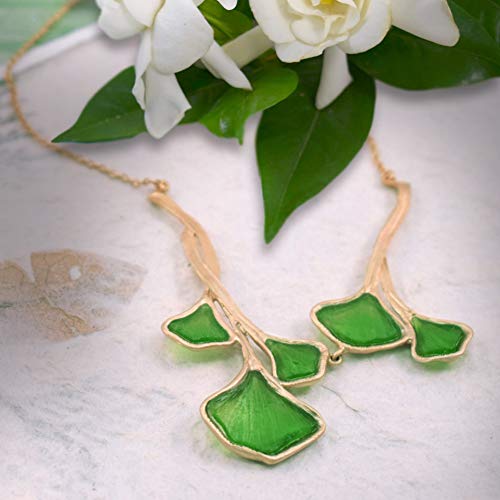 American Handmade Cast Artisan Glass & Gold-Plated Green Ginkgo Leaf Necklace3