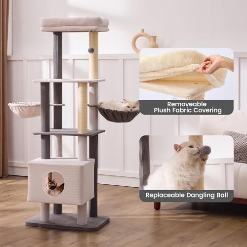 Image of 65in Large Cat Tree Heavy Duty Tower Condo & Sisal Posts for Cats | Heavy board ensures stability; sisal posts meet clawing needs. XL condo for cats' cozy retreat. Ideal for multiple cats