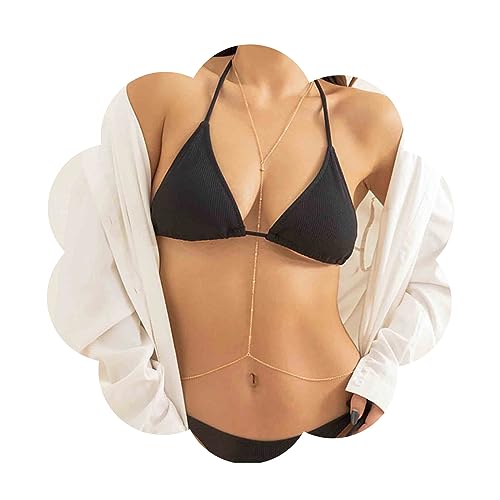 Yheakne Boho Sklavenkette Körperkette Gold Bikini BH Kette Halskette Lange Perle Geschirr BH Halskette Strand Körperkette Schmuck Für Frauen Und...