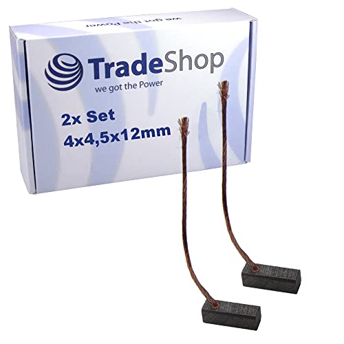 2x Trade-Shop Motorkohlen Kohlebürsten Schleifkohlen Kohlestifte 4x4,5x12mm Kabellänge 40mm für viele KFZ PKW Motoren Antriebe Elektrowerkzeuge 12-24V