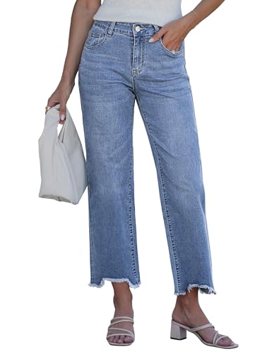 luvamia Mid Rise Straight Leg Jeans for Women Cropped Trendy