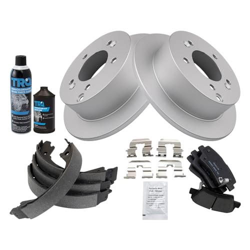 Image of TRQ Rear Brake Pad & Rotor Kit, with Chemical Kit Parking Brake Shoe Set Ceramic Premium G-Coated Compatible with 2009-2010 Hyundai Sonata