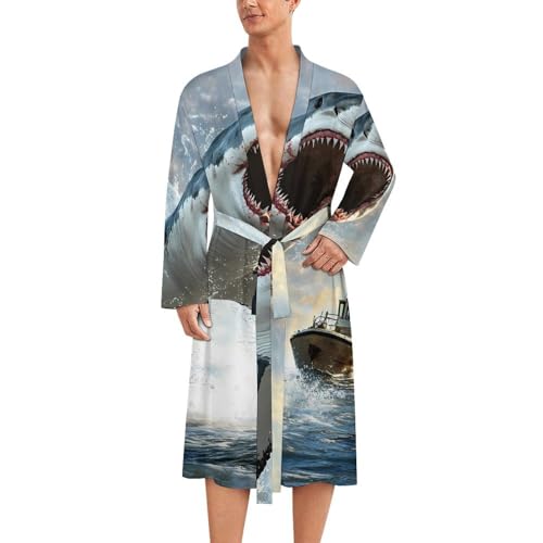 Bata de baño para hombre ligera manga larga y ropa de dormir suave de tiburón