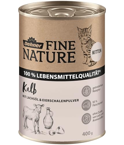 Dehner Fine Nature Katzenfutter Kitten, Nassfutter getreidefrei, für junge Katzen, Kalb, 6 x 400 g Dose (2.4 kg)