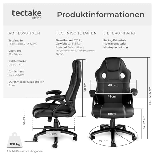 Gaming-Stuhl bis 100 Euro von Tectake Ergonomischer Bürostuhl für Home Office und Gaming
