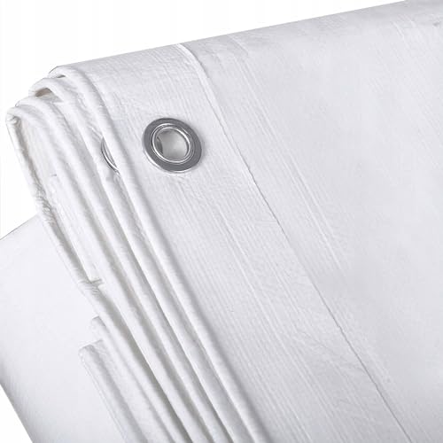 Image of Premsons Tarpaulin 120 GSM - Waterproof UV Resistant Poly Tarp Sheet with Grommets & Reinforced Edges - Heavy Duty Rot Rip Tear Proof Tadpatri Cover for Rain, Shed, Outdoor Use - 6 x 6 ft - White