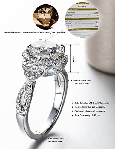CannyCat Oval cut Moissanite Halo Engagement Ring for Women 2.65 cttw D color VVS Moissanite Twisting Anniversary Bridal Cathedral Rings Platinum-Plated Silver Infinity Vine Wedding Eternity Band2