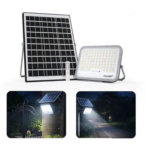 Image of hardoll Solar Flood Light 300W with Remote, Cool White LED, 5M Cable, Waterproof IP65 Aluminium + Lens Body, Replaceable 30000mAh Lifepo4 Battery for Home, Garden, Terrace, Outdoor (Pack of 1)