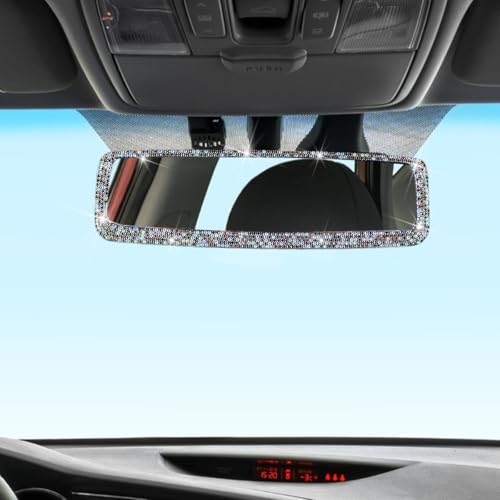 Image of Osilly Bling Car Rearview Mirror, Decorations Rear View Mirror with Crystal Rhinestones & Diamonds, Car Interior Trim Accessories, Clip-on & HD Glass, Sparkly Gift (AB Color+Purple)