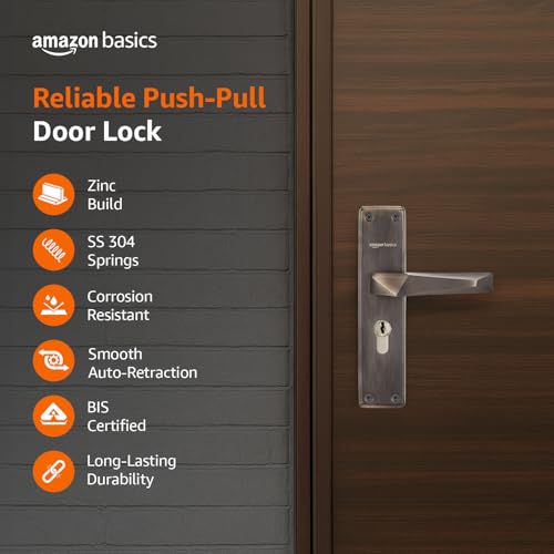 Image of Amazon Basics Heavy-Duty Door Lock Set | Mortise Door Lock Handlesets with 3 Brass Key for Home,Office,Hotel | Brass Body & Cylinder | Matt Black