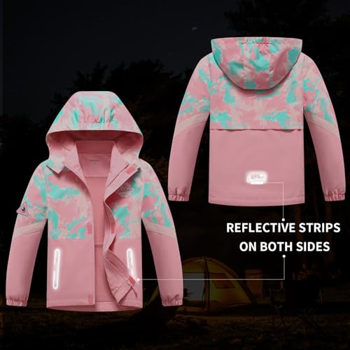 Image of MGEOY Boys Girls Rain Jacket Lightweight Waterproof Hooded Fleece Lined Raincoat Windbreakers for Kids
