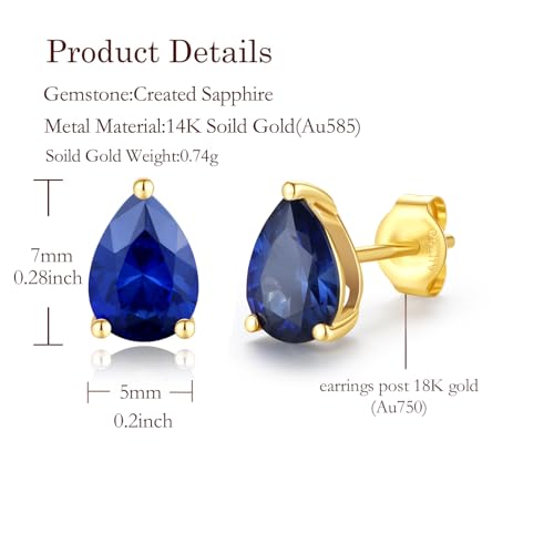 FANCIME 14k Solid Yellow Gold Pear Stud Earrings Prong Cluster Stud Earrings Natural/Created Gemstone Jewelry Gifts for Her Mom Women Wife,Gemstone Size 5 * 7mm2