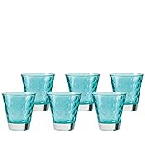 6-er Set facettenreicher, moderner Trinkgläser, passend für 140 ml Füllmenge, Höhe 9 cm, Durchmesser 8,5 cm