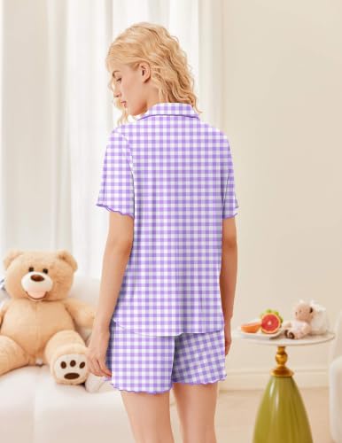 Image of Ekouaer Button Up Pajamas for Women Set Ribbed Knit Pjs 2 Piece Lounge Set