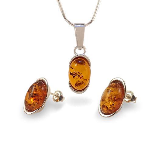 ZaNa DesignHoney amber set pendant & earrings, Sterling silver, Birthday gifts, Gift for her, Real amber jewelry, Natural amber