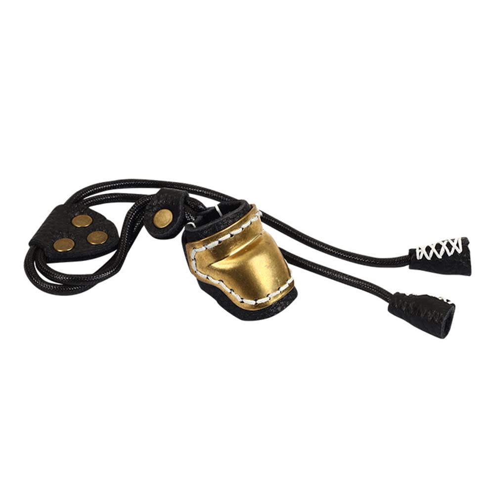 SPORTARC Anillo de pulgar Protector de dedos de cuero, con tiro con arco, protector de dedos de latón, anillo de seguridad, lazo de caza, negro