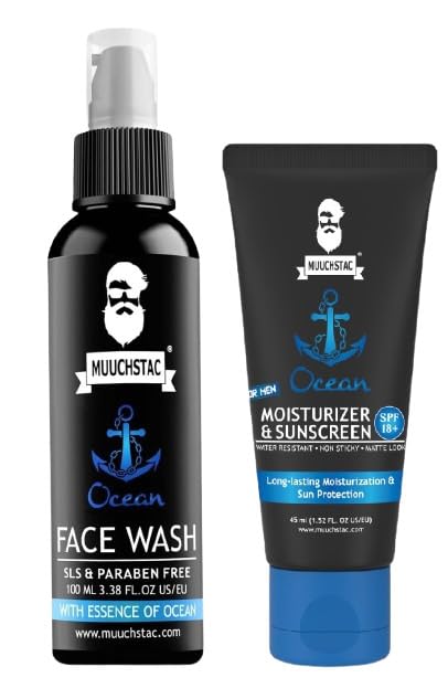 Muuchstac Ocean Glow Combo: Refreshing Ocean Face Wash (100 ml) + Hydrating Ocean Moisturizer & Sunscreen (45ml) for Radiant Skin