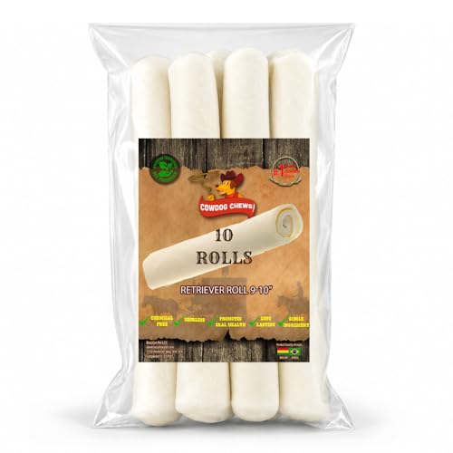Cowdog Chews Retriever Roll 9-10 inch All Natural Rawhide Dog Treat (10 Pack)