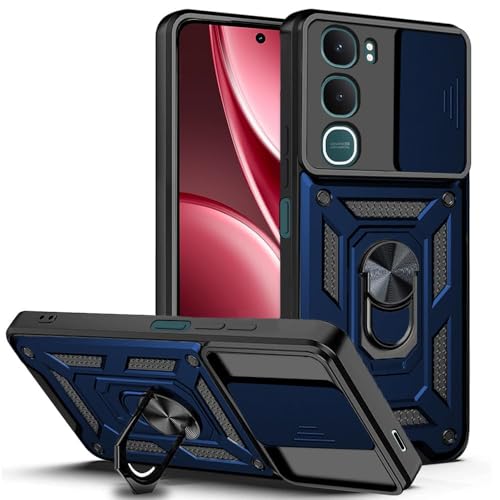 Image of Luxe Back Cover Compatible for Vivo Y31 | D10 Tough Armor Case | Sliding Camera Shield | 360 Protection | Kickstand Ring Holder | Military-Grade Bumper Case - Blue