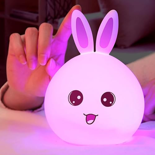 Image of Cute Silicon Bunny Face Night Light, Rechargeable Touch Light, 7 Color Changing Mode with USB Cable, Perfect for Children, Toddlers, Kids Suitable for Baby Room Pack of 1