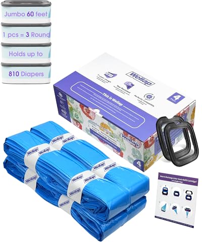 Image of Jumbo Square Diaper Refill Compatible With Cartridge, Long-lasting Odor Control, Holds Up to 810 Diapers (4 Pack)