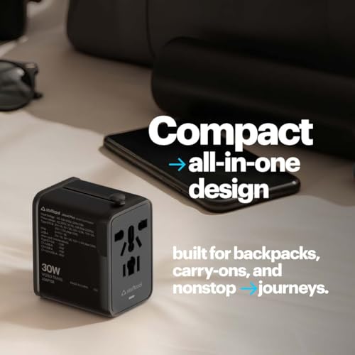 Image of Stuffcool Jetset Plus International Travel Adapter 30WGaNCharger Built-in 1ACSocket DualType-CPorts 1USB-A EU UK US AU Plugs Charges iPhone MacBook Air Android SamsungSuperFastCharging 200 Countries