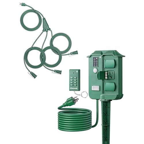 DEWENWILS Outdoor Power Stake Timer, Outdoor Extension Cord Multiple Outlets