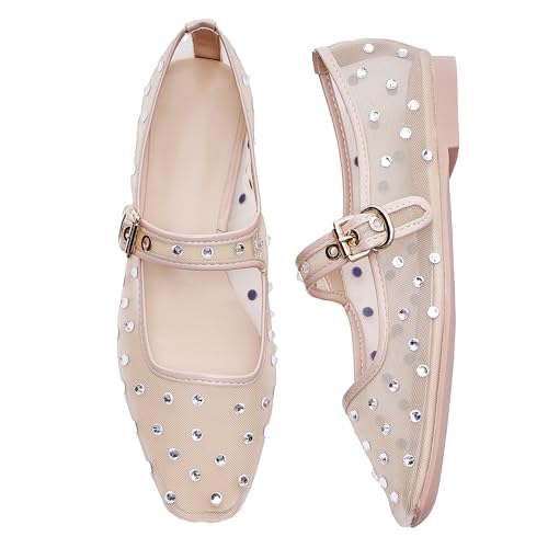 Mesh Ballet Flats Shoes for Women, Mary Jane with Buckle Strap, Comfy Casual Daily Dress Office Ballerina Flat Shoes2