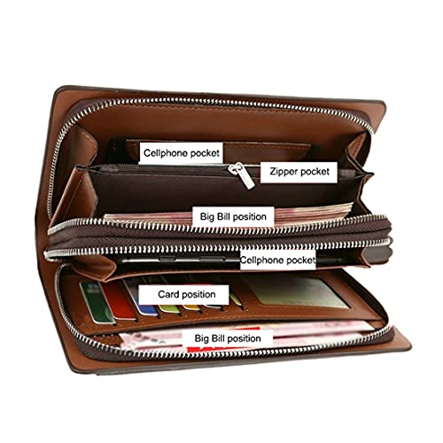 Fashion Men's Business Long Wallet PU Leather Double Zipper Wallet Large Capacity Wallet (Dark brown)4